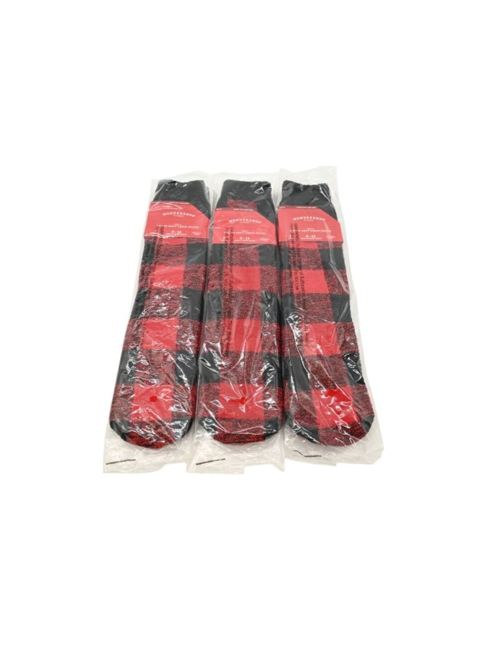 NIP Wondershop Lot of 3 Super Soft Crew Socks Shoe Size 6-12 Red Black Plaid
